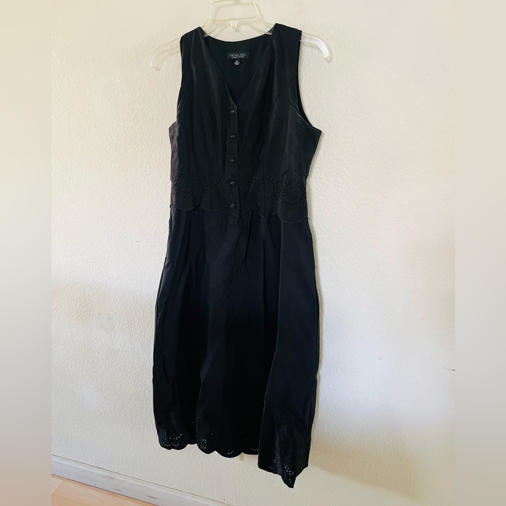 Rachel Zoe Black Sleeveless Midi Dress with Eyelet Detail